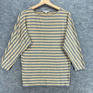 Cabi Top Women S Small Beige Striped 3/4 Sleeve Crew Neck Rayon Casual Comfort